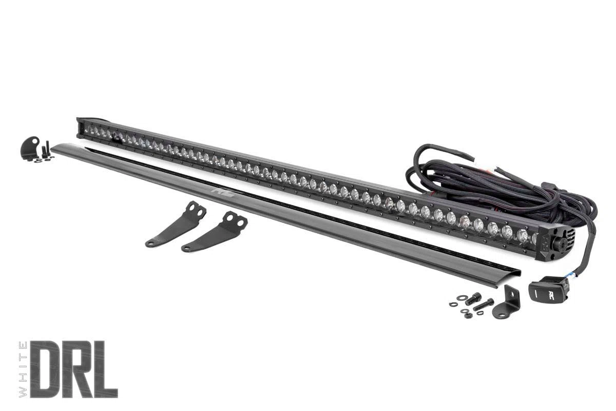 Rough Country _ LED Light Kit _ Lower Windshield _ 50_ Black Single Row _ White DRL _ Polaris General XP 4 1000